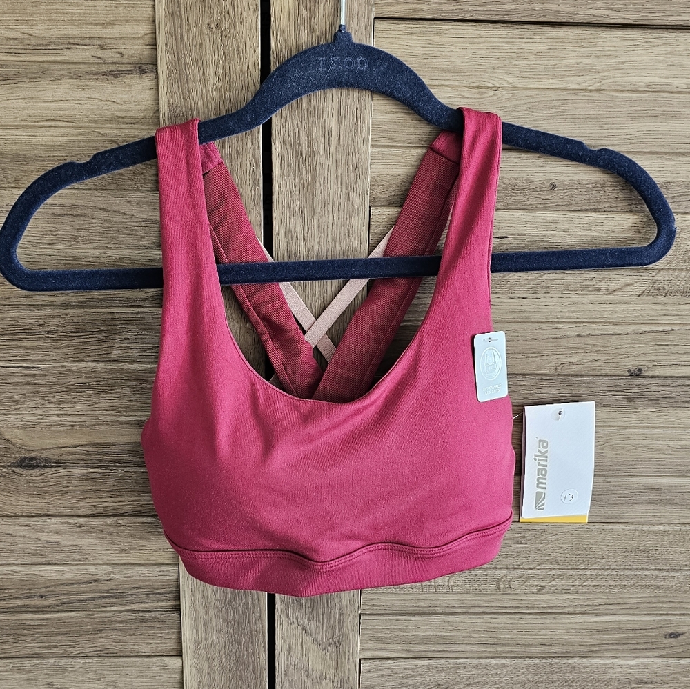 NWT Marika sports bra gym yoga size S wine color removable padded maroon bra
